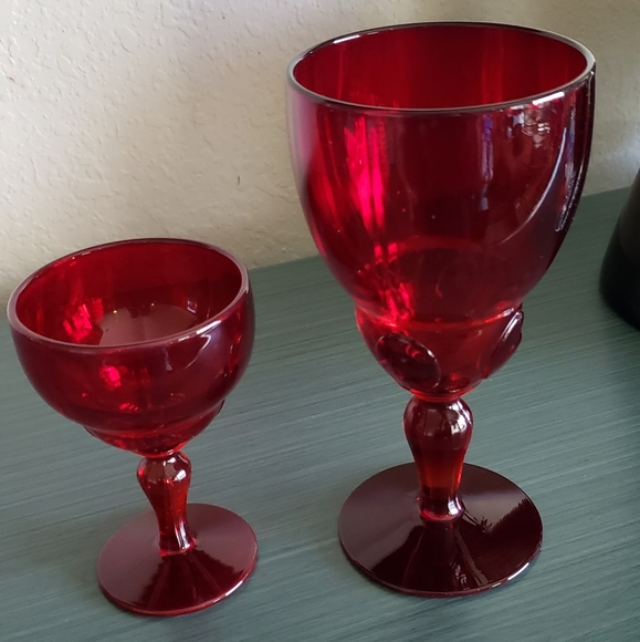 Vintage New Martinsville Moondrops Ruby Goblet Wine Glass UV Glow Valentines MCM - Picture 9 of 12